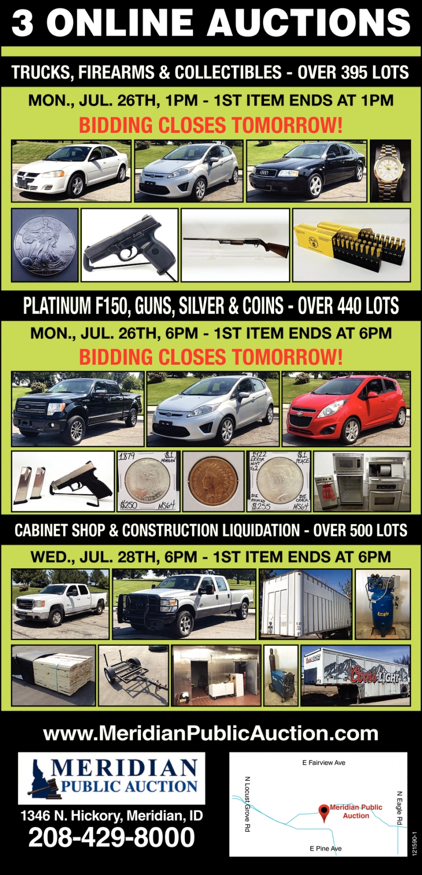 3 Online Auctions, Meridian Public Auction, Meridian, ID