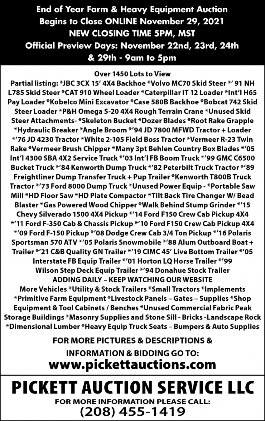 Pickett Auction Caldwell Idaho at Rodney Pendelton blog