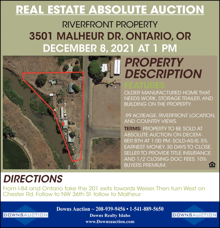 Real Estate Absolute Auction, Downs Realty / Downs Auction, Eagle, ID
