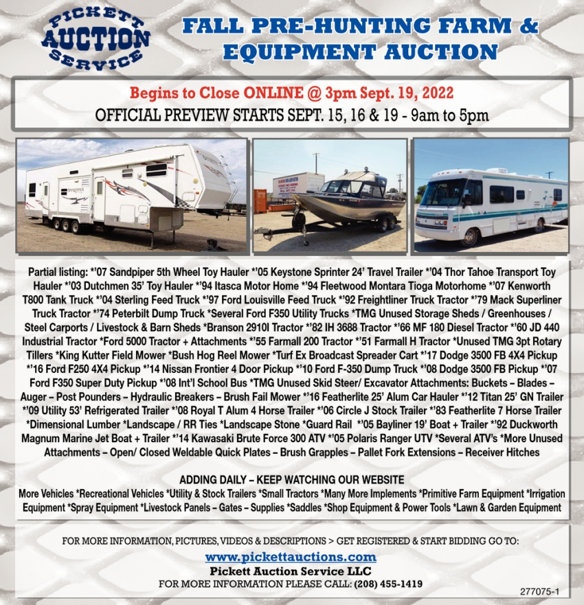 Fall PreHunting Farm, Pickett Auction Service, Caldwell, ID