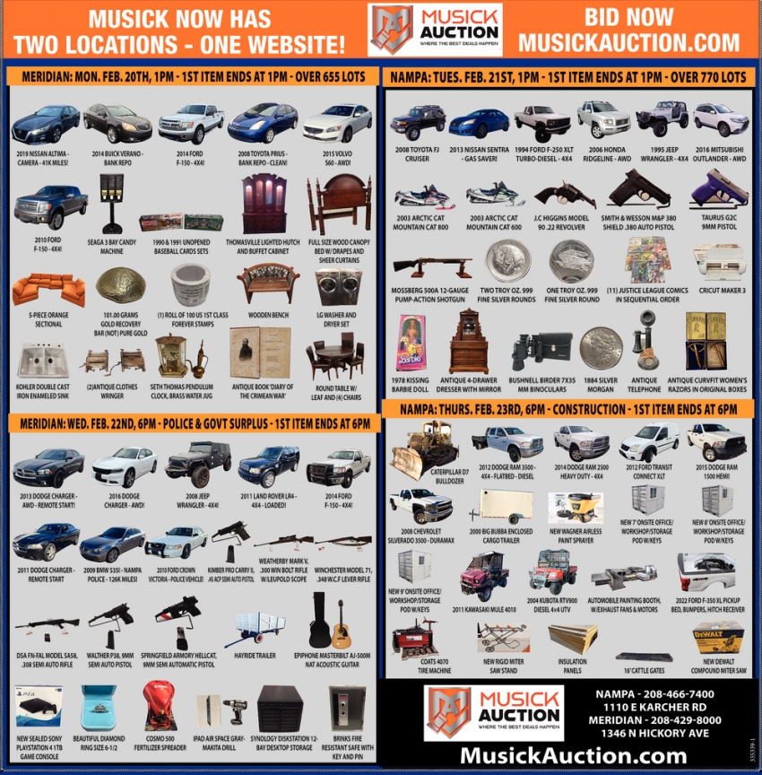 Bid Now, Musick Auction, Nampa, ID