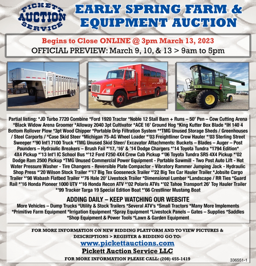 Early Spring Farm & Equipment Auction, Pickett Auction Service